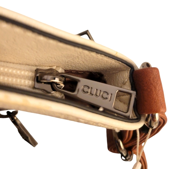 Cluci Amos Triple Pockets Vintage Crossbody Bag Beige & Brown NWT - Picture 8 of 14